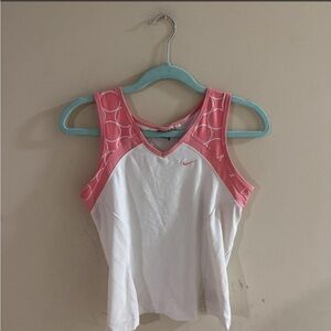 Nike Dri-FIT white and pink polka dot v-neck athletic tank top Size S